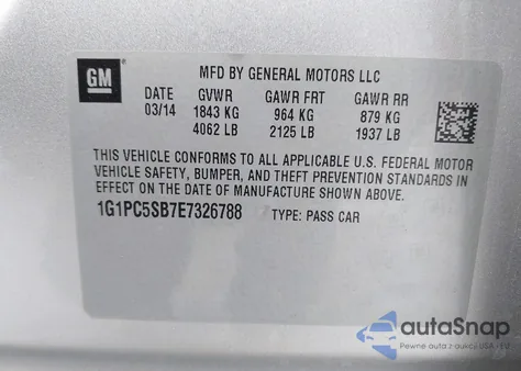 2014 Chevrolet Cruze Lt from USA, damaged, VIN 1G1PC5SB7E7326788